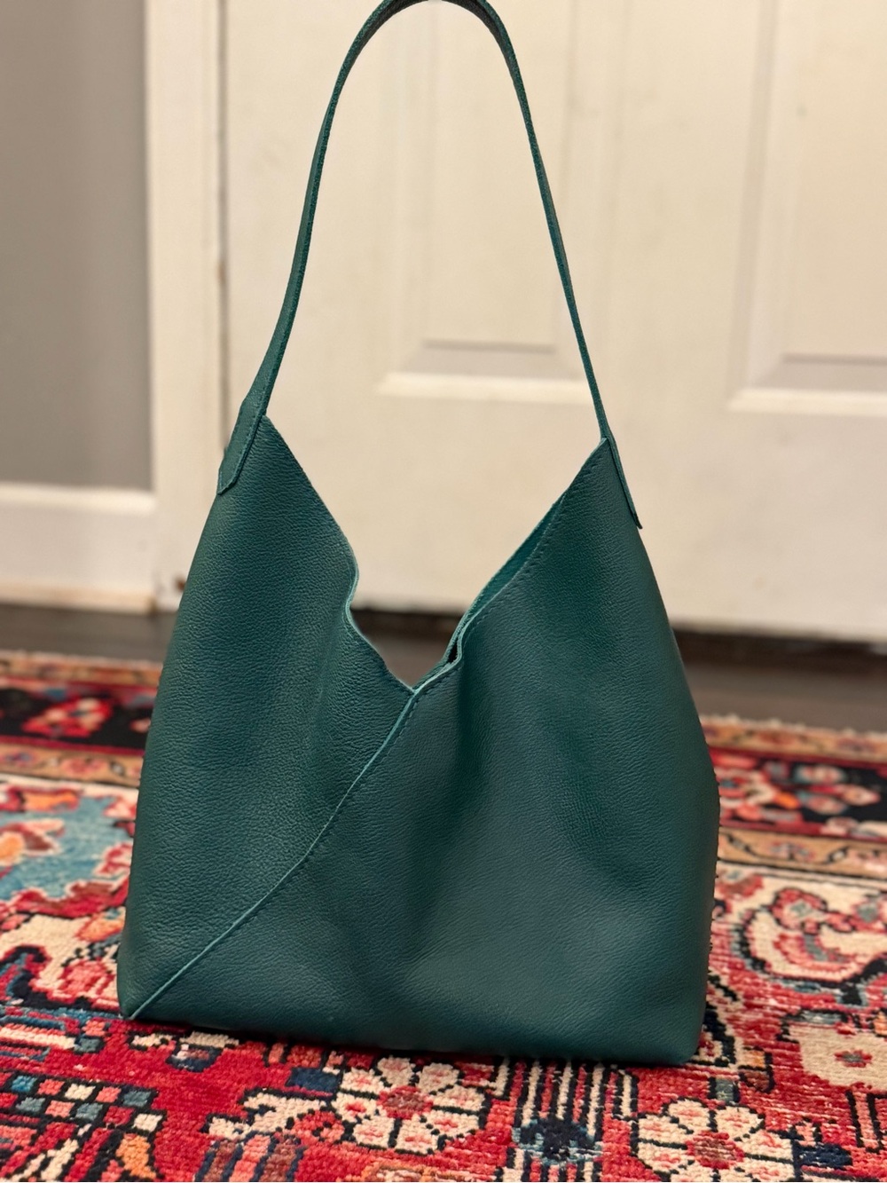 Teal “Sea Glass” Pebbled Leather Naomi Large Shoulder Hobo Bag